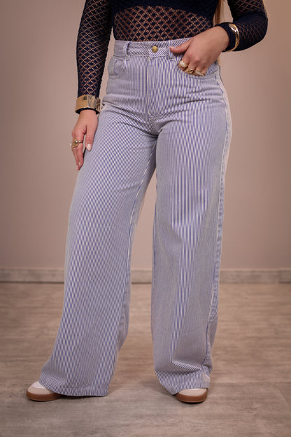 Calça Jeans Wide Leg Listrada