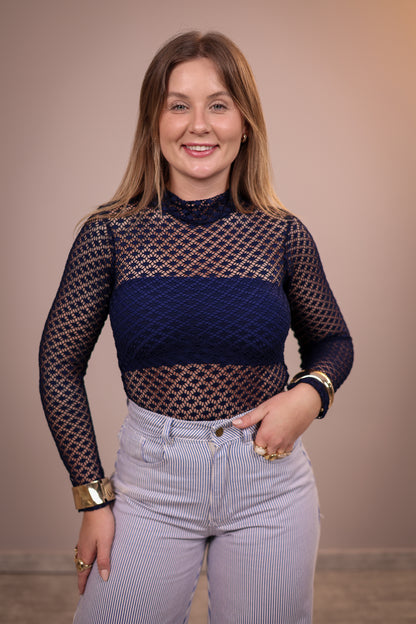 Body de Renda Floral e Estrela