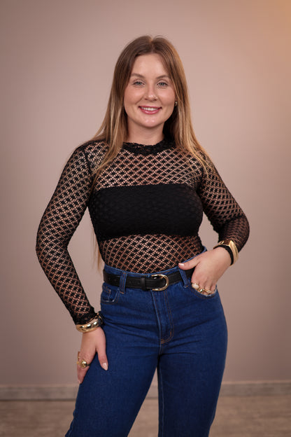 Body de Renda Floral e Estrela