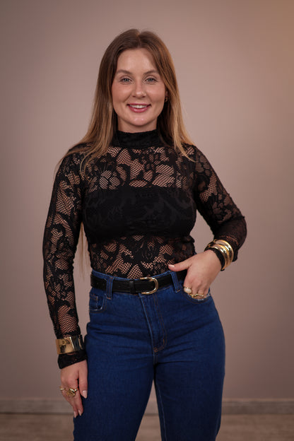 Body de Renda Floral e Estrela